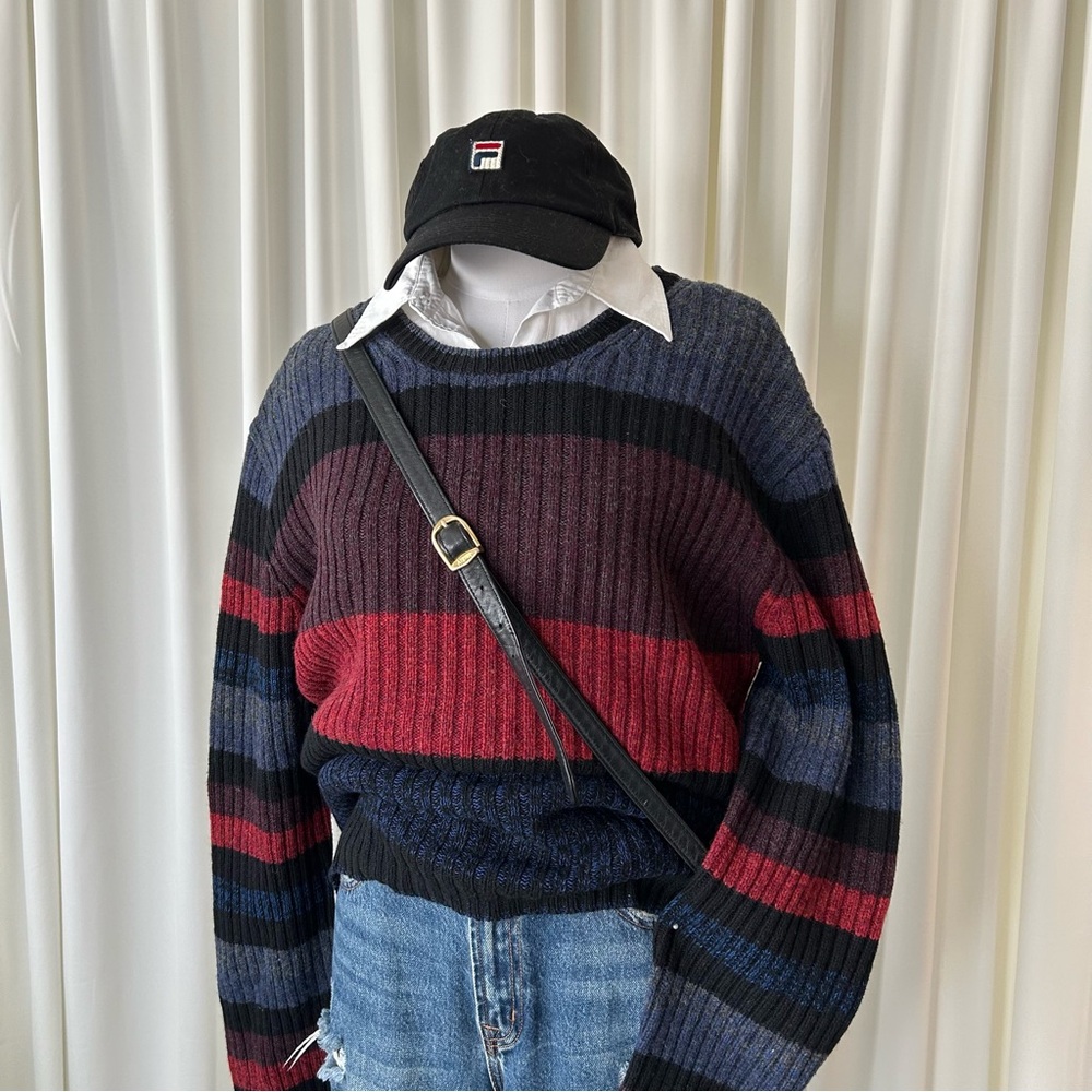 2000s Vintage DKNY Striped Wool Blend Sweater.